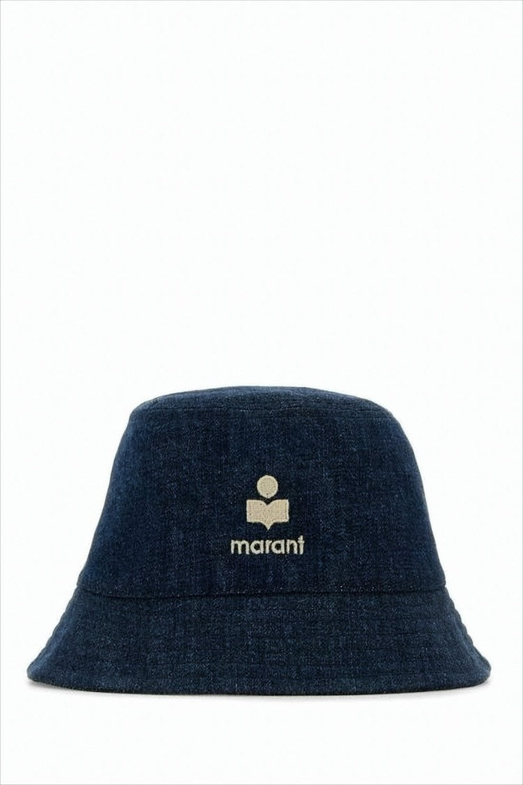 Isabel Marant Textured Indigo Bucket Hat With Embroidered Logo