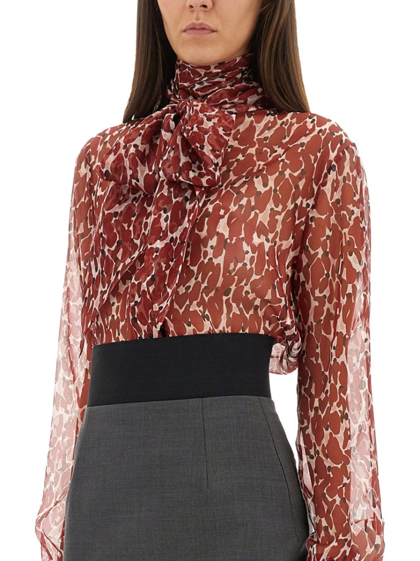 Saint Laurent Sheer Silk Blouse With Bow Tie Detail