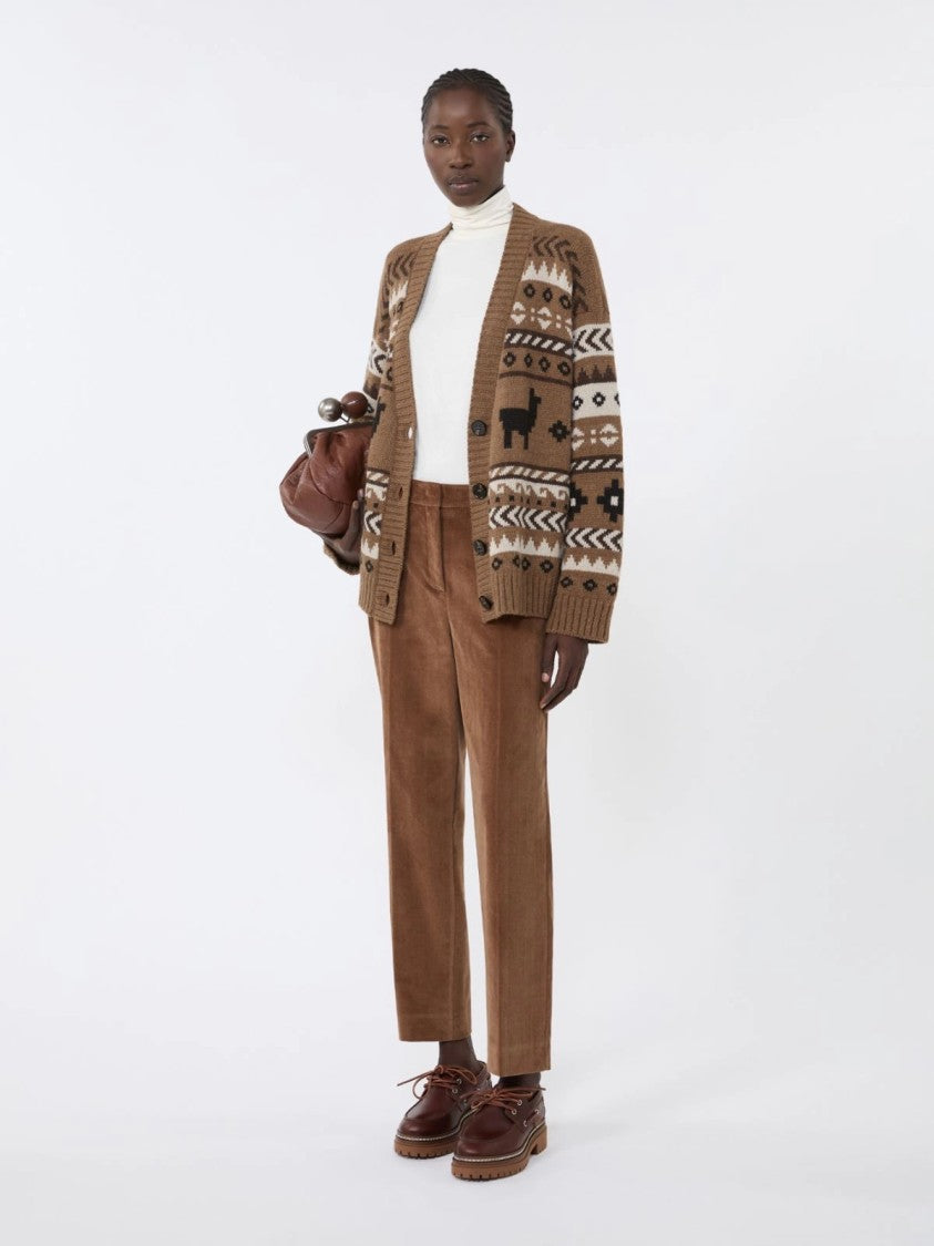 Max Mara Textured Brown Knit Cardigan With Geometric Motifs