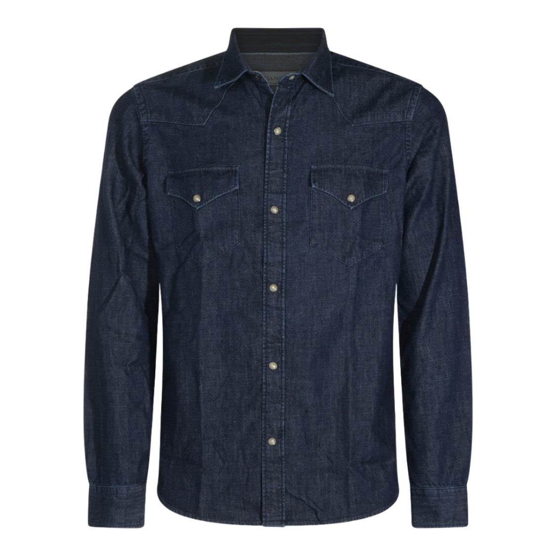 Canali Dark Indigo Long-Sleeve Denim Shirt With Classic Collar
