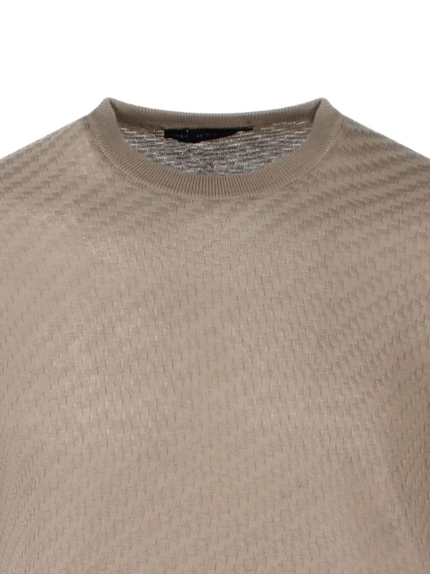 Low Brand Beige Crew Neck T-Shirt With Jacquard Motif
