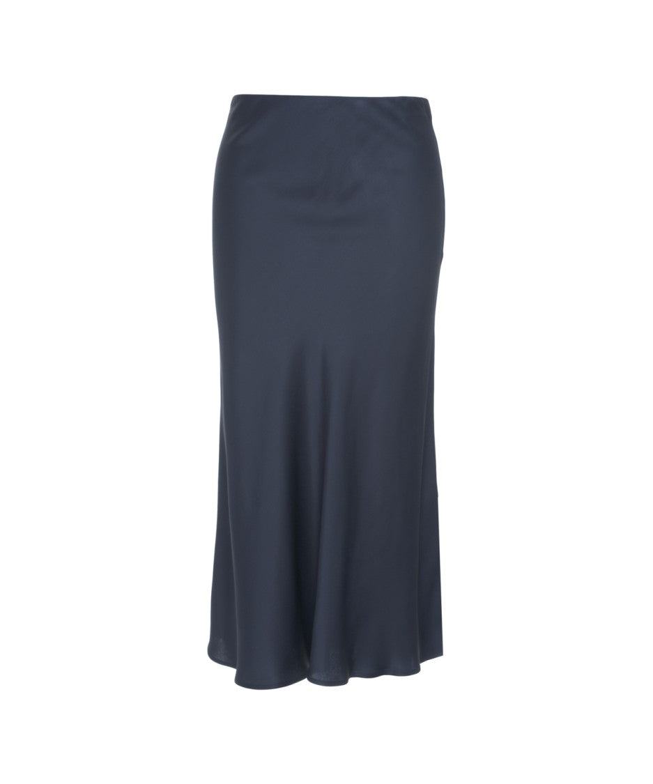 Ottod'ame Fluid Satin Midi Skirt With High Waist And Flared Cut