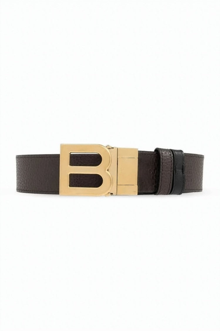 Bally Textured Dark Brown Leather Belt With Gold-Tone 'B' Buckle