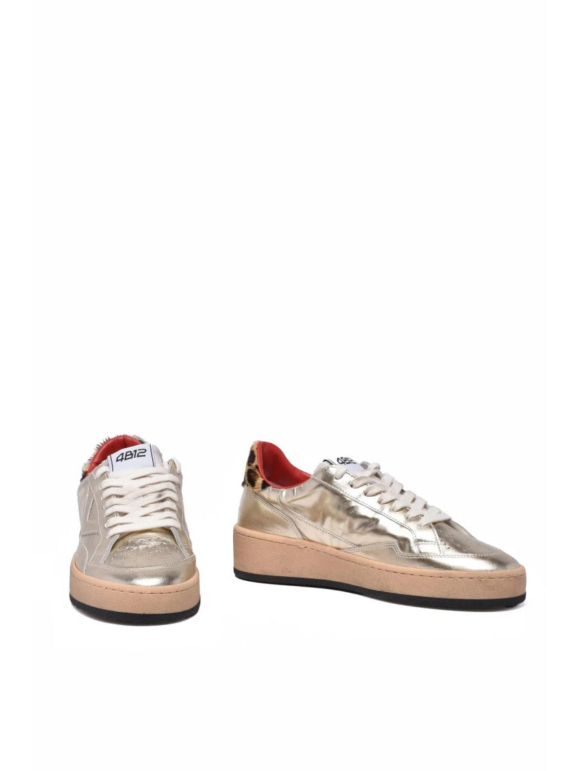 4B12 Gold Leather-Blend Metallic Sneakers