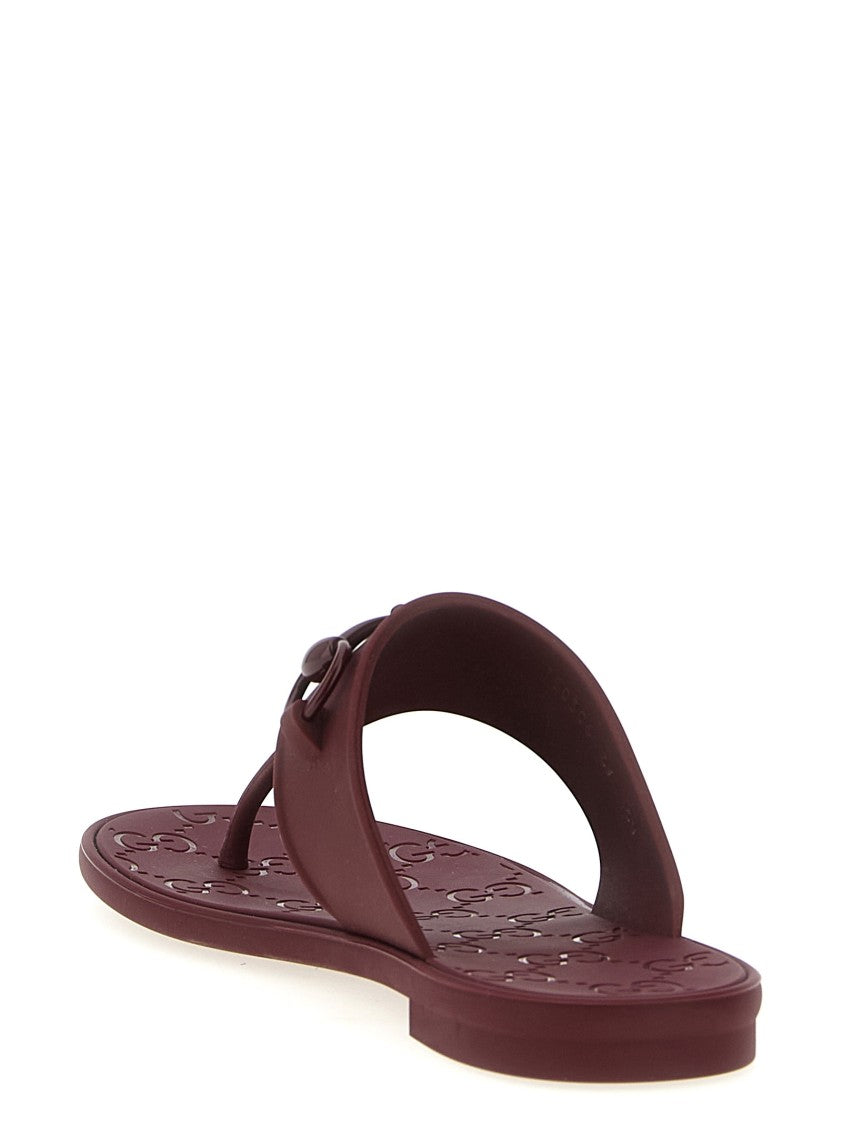 Gucci Burgundy Rubber Thong Sandals With Tone-On-Tone Clamp Detail