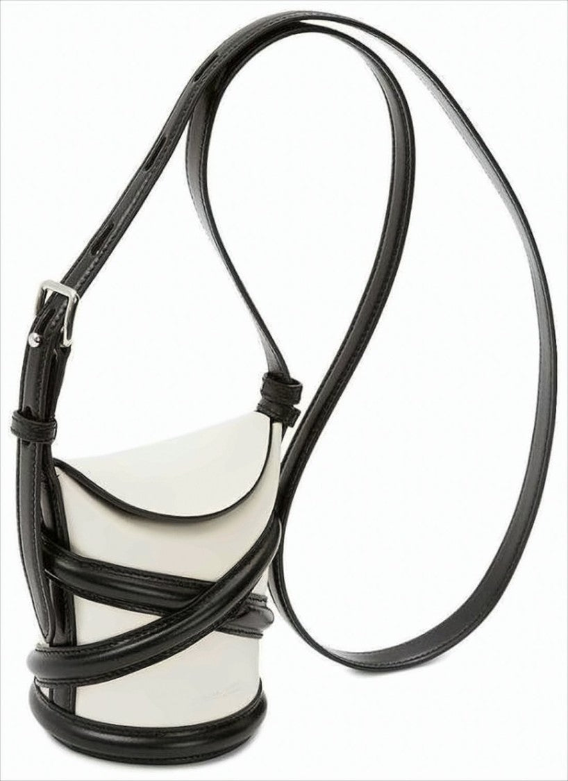 Alexander Mcqueen Structured White Shoulder Bag With Black Trim