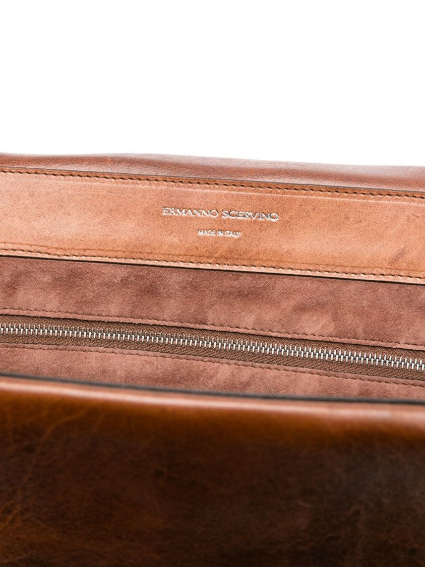 Ermanno Scervino Structured Brown Shoulder Bag With Silver-Tone Hardware