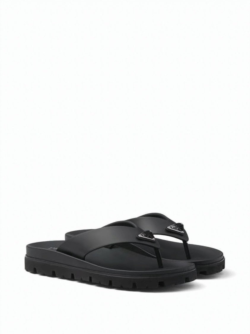 Prada Contoured Black Eva Slip-On Sandals With Triangular Logo