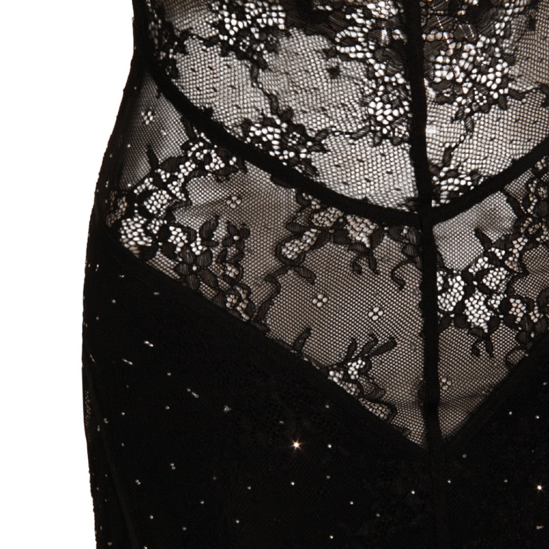 Nissa Fitted Black Maxi Dress With Lace Panels
