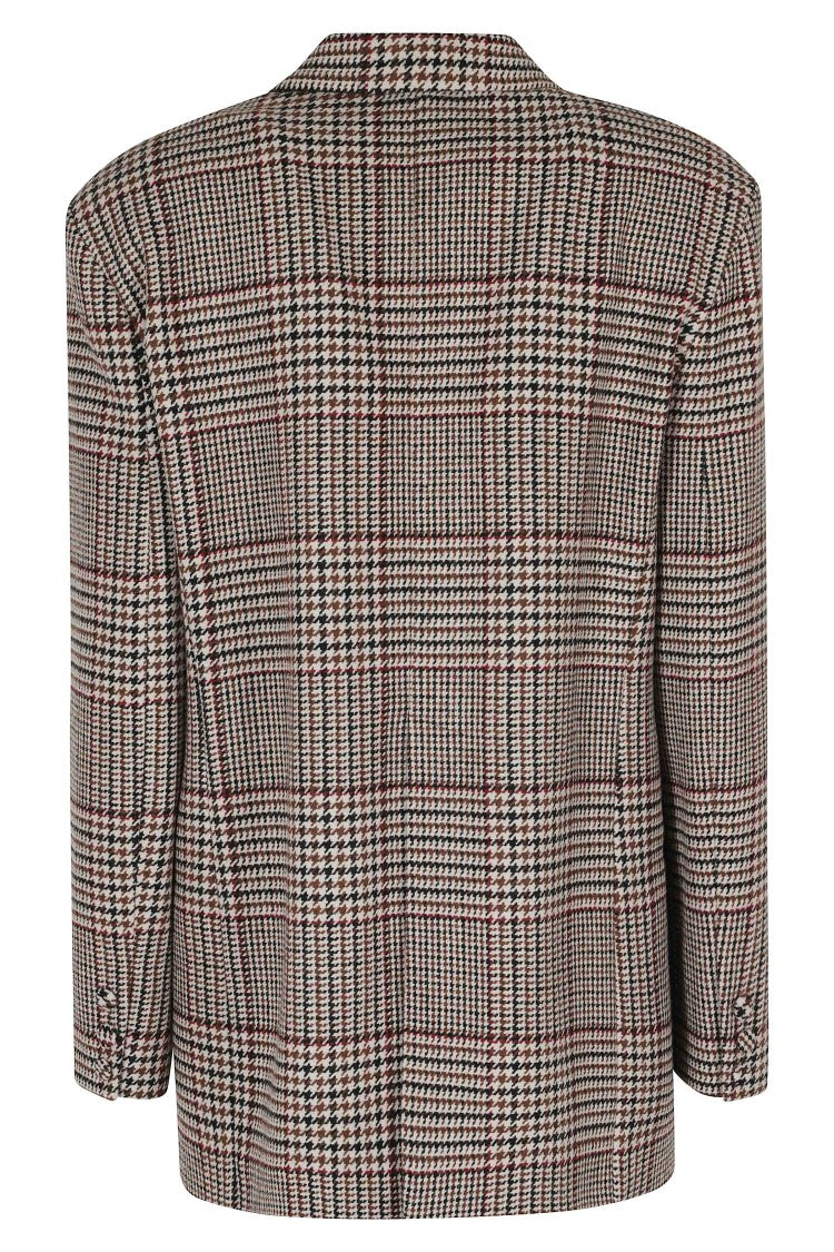 Federica Tosi Brown Plaid Oversized Notch Collar Wool-Blend Blazer