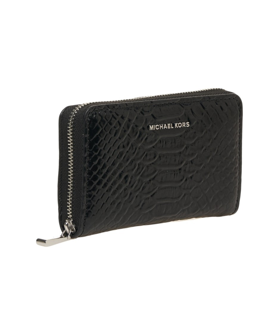 Michael Kors Black Crocodile-Effect Leather Zip-Around Wallet