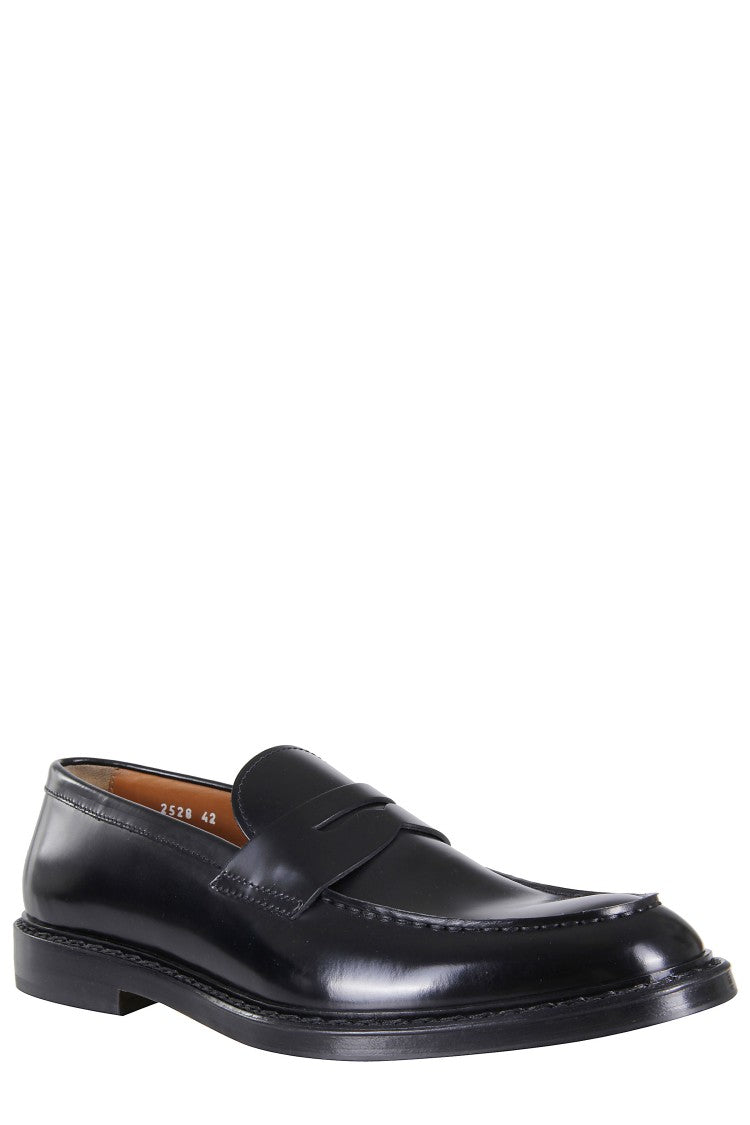 Doucal's Brushed Leather Penny Loafers With Topstitching