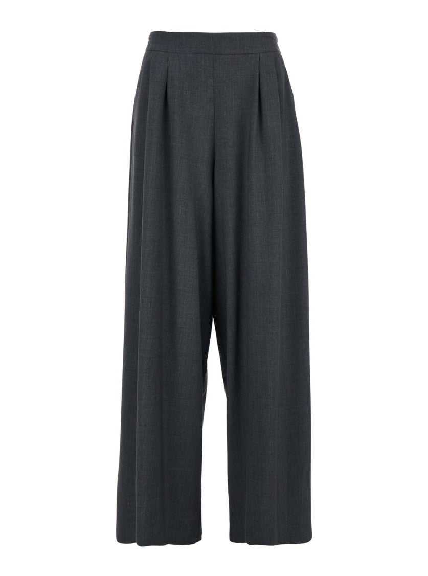 Plain Wide-Leg Grey Pants With High Waist