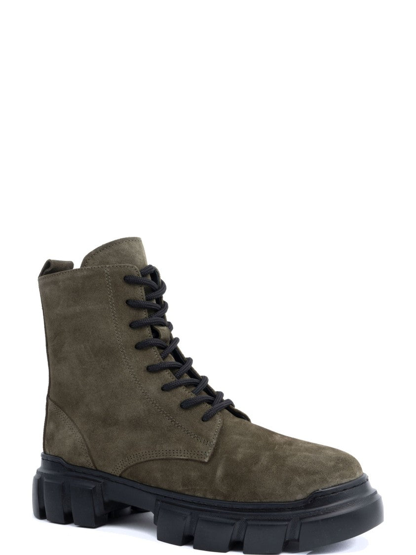 Sergio Moretti Flat Green Leather Ankle Boots