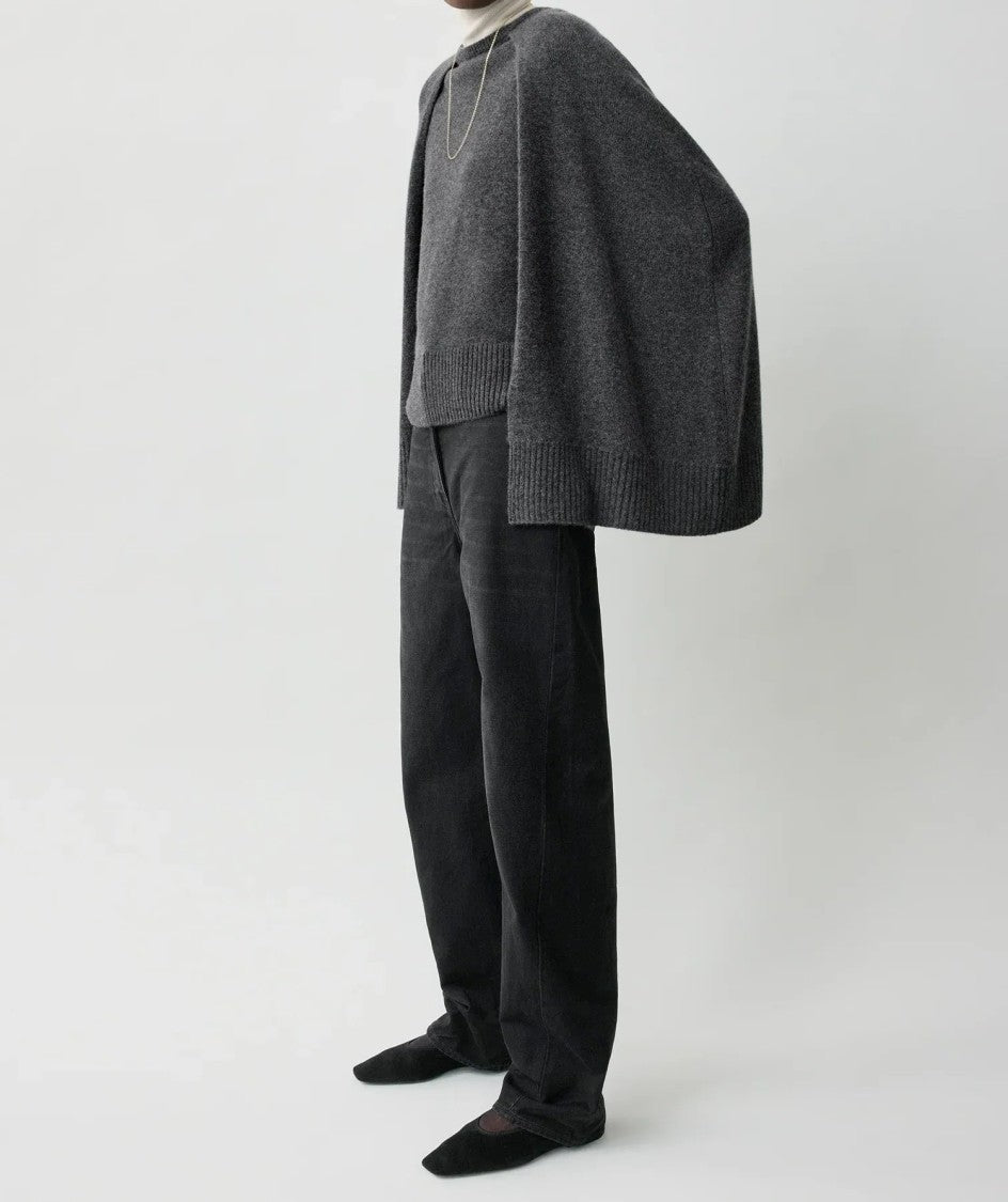 Totême Draped Knit Cape With Crew Neckline And Ribbed Detail