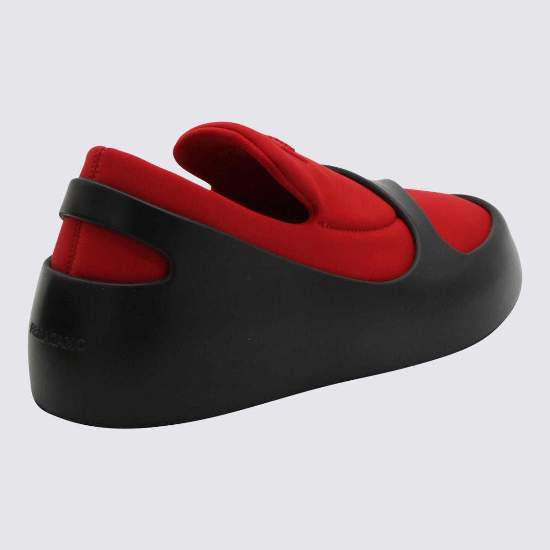 Ferragamo Matte Black Slip-On Sneakers With Vibrant Red Interior