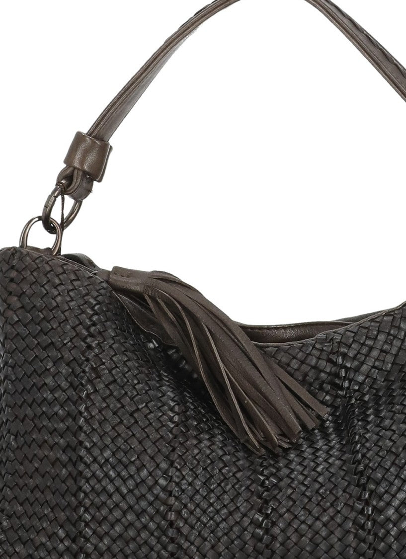 Reptile's House Braided Pattern Shoulder Bag With Fringed Zip Closure