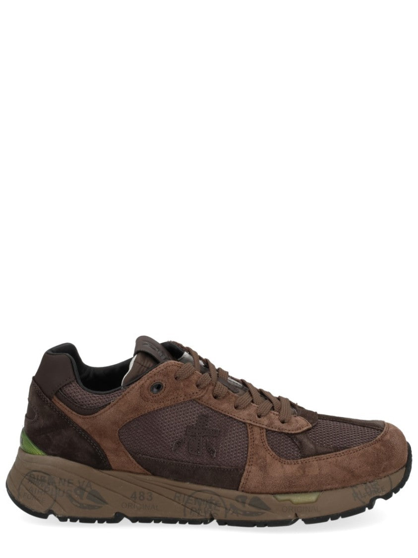 Premiata Textured Brown Sneakers With Calf Leather And Mesh Detail