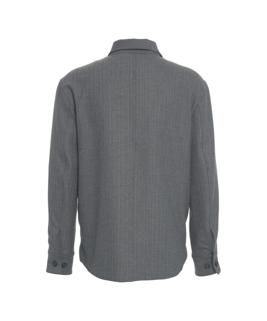 Paolo Pecora Pinstripe Overshirt With Classic Collar And Front Pocket Design