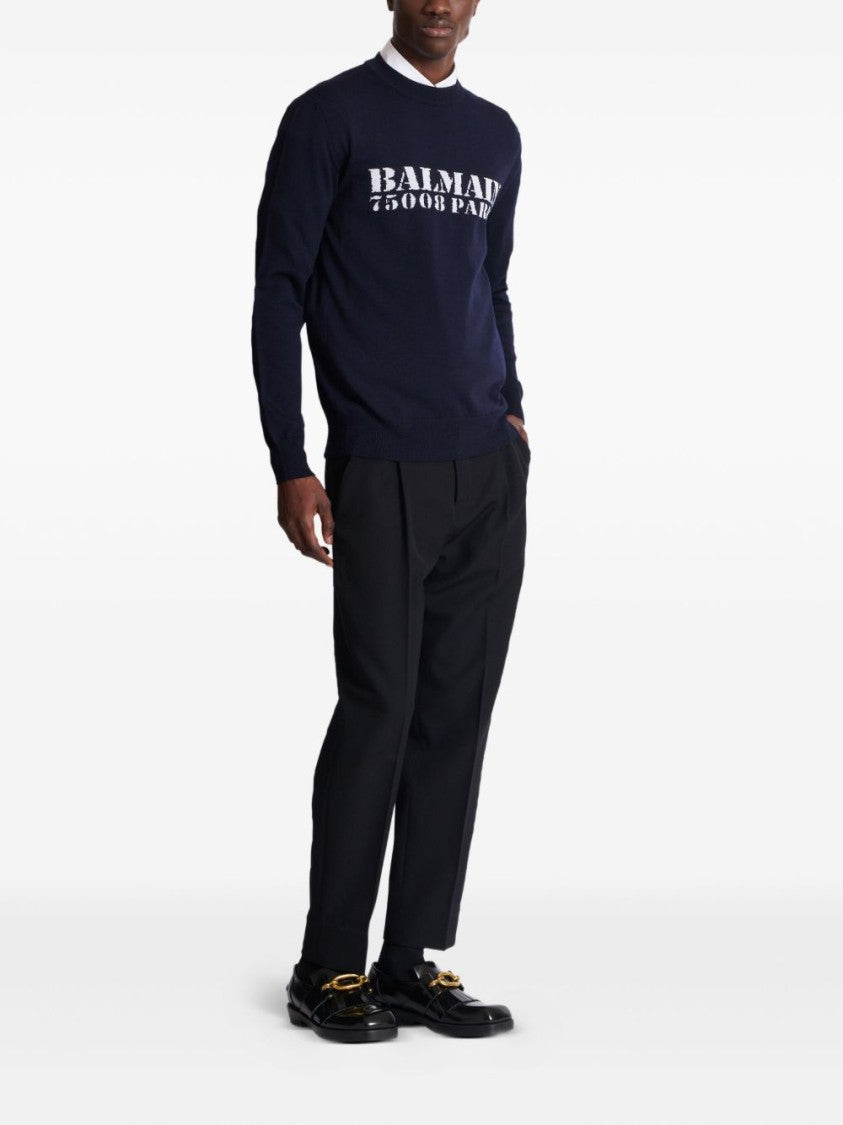 Balmain Navy Blue Knitted Sweater