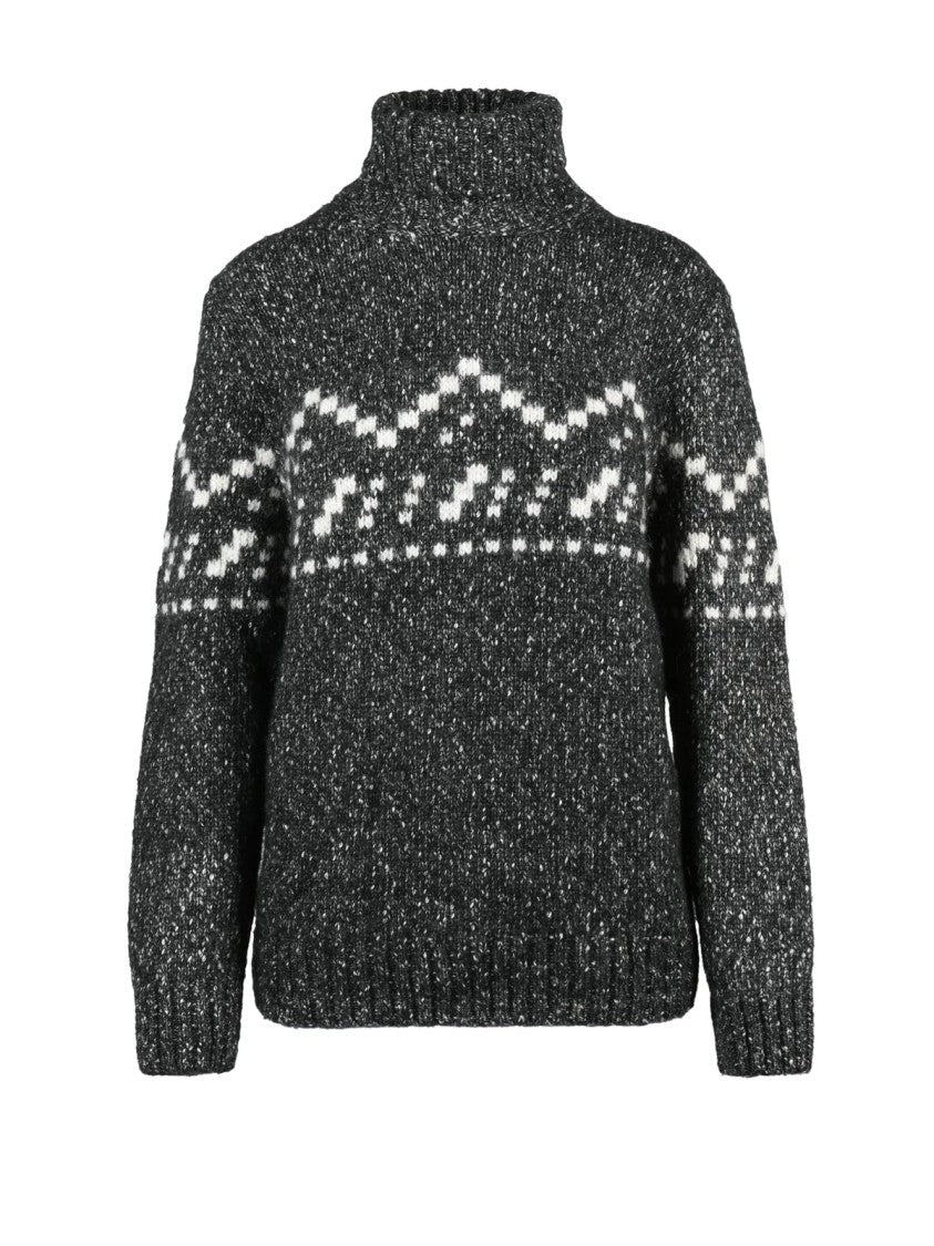 Officina Filati High Neck Sweater With Textured Knit And Geometric Pattern
