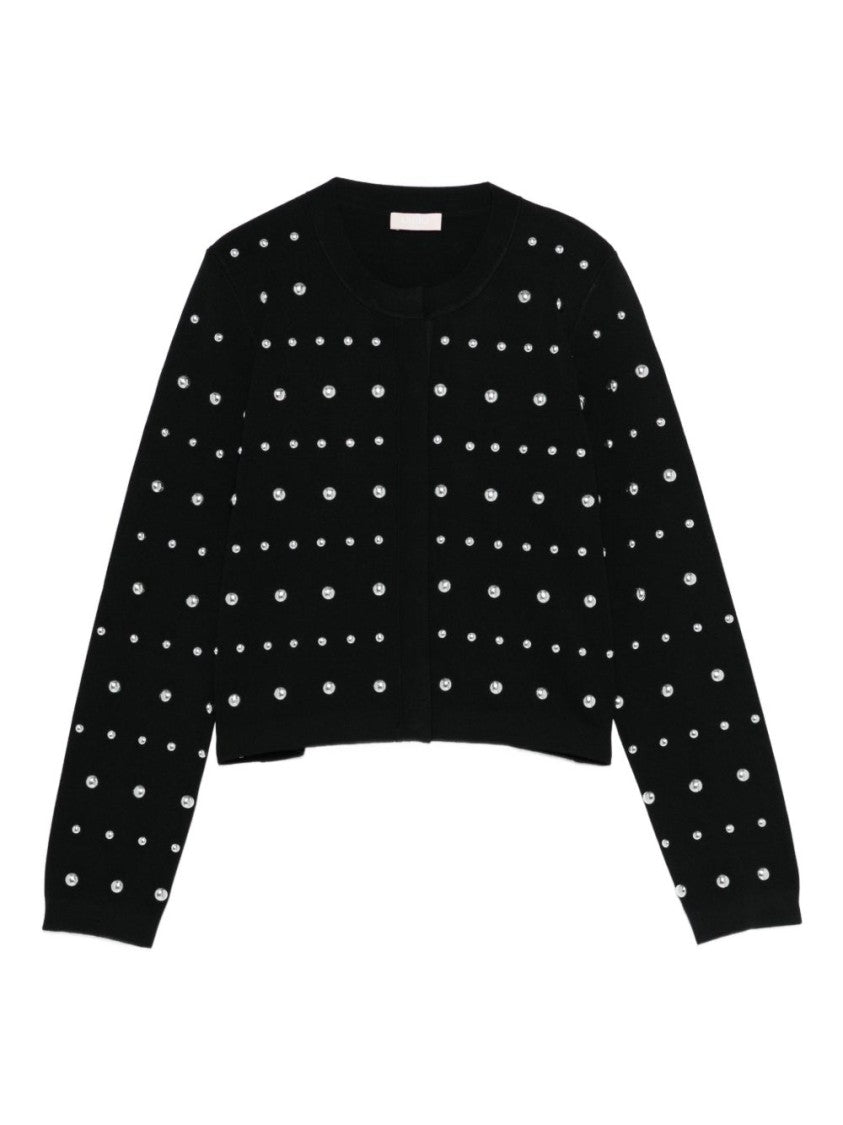 Liu Jo Rhinestone-Embellished Black Cropped Cardigan