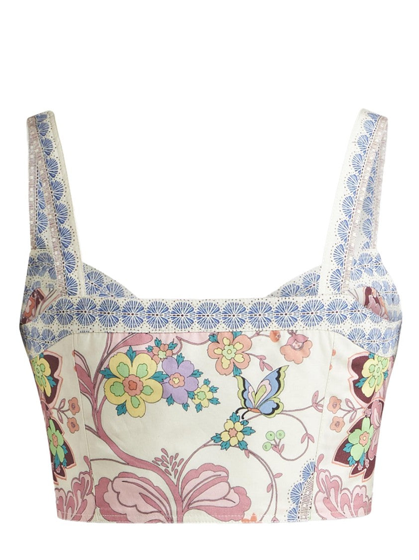 Etro Square Neck Cropped Floral Print Top
