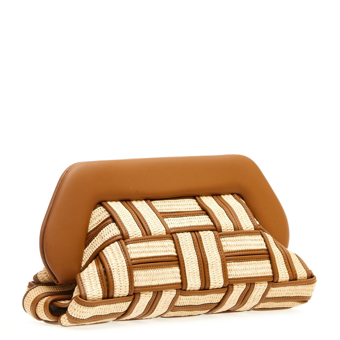 Themoirè Large Raffia Clutch In Leather And Caramel