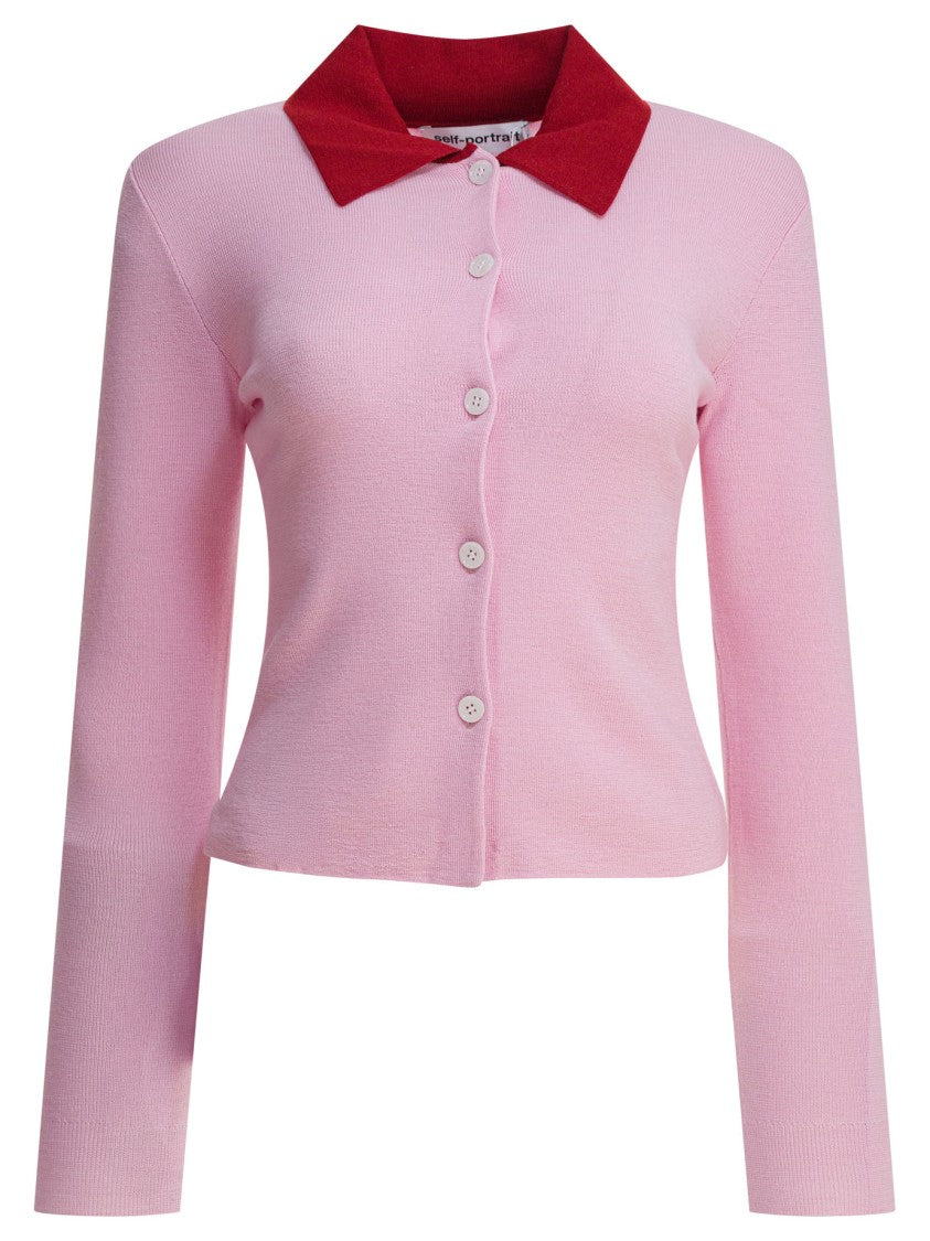 Self-Portrait Merino Wool Cardigan With Contrast Collar
