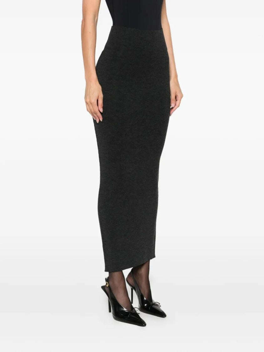 Alberta Ferretti High-Waisted Grey Wool Maxi Skirt