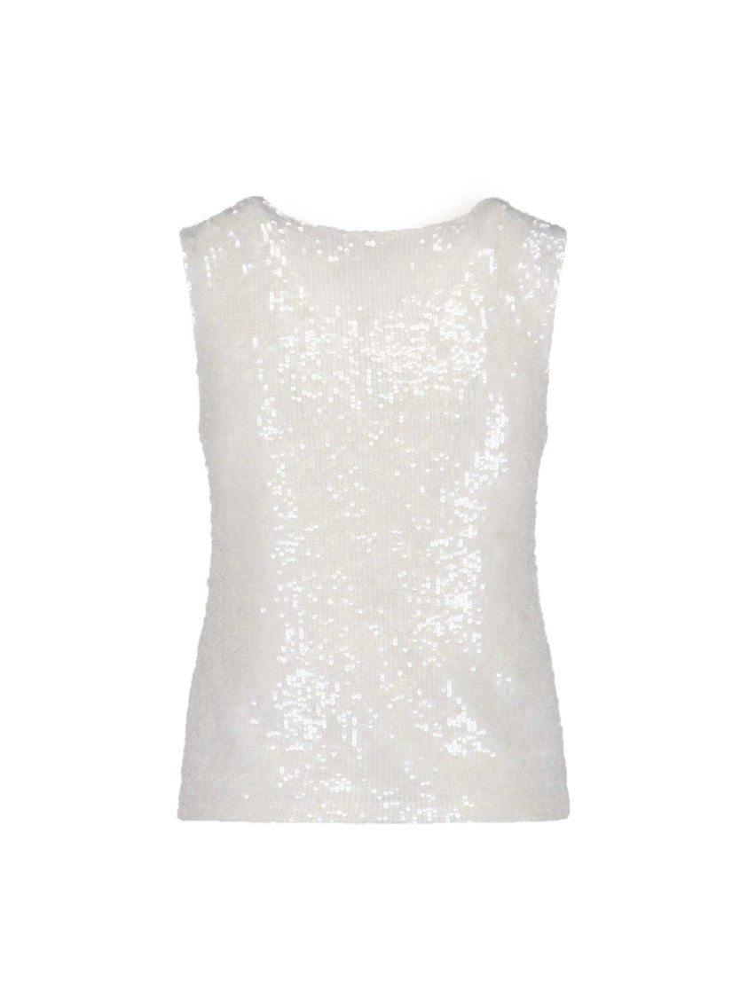 Parosh White Sequin Sleeveless Top