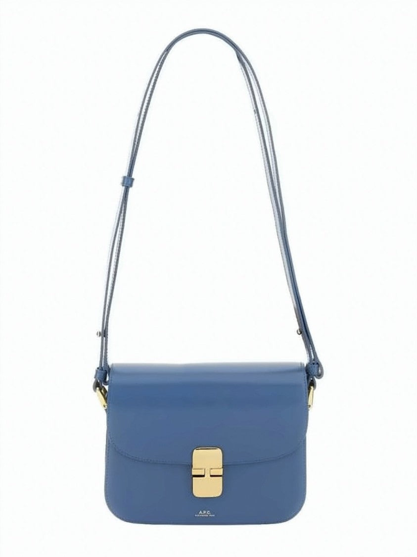 A.P.C. Structured Blue Leather Shoulder Bag With Gold-Tone Clasp