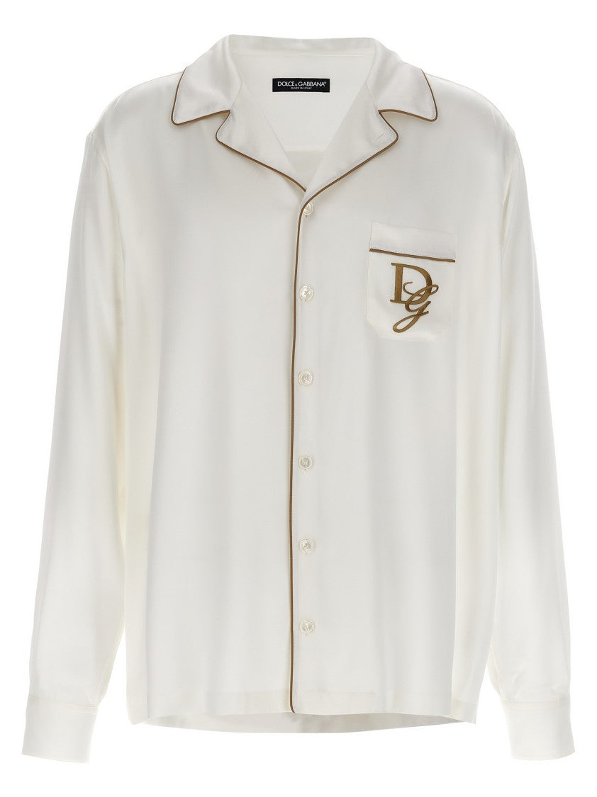 Dolce & Gabbana Silk Satin Pajama Shirt With Contrasting Piping