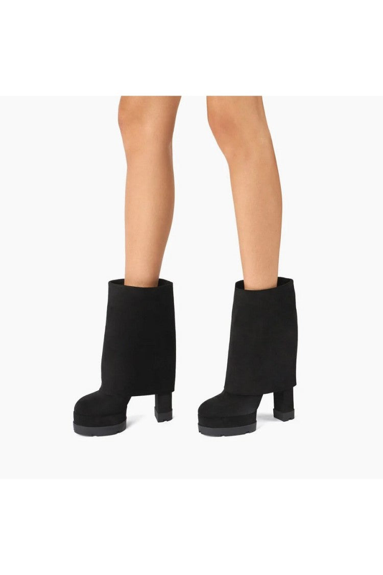 Casadei Black Nancy Reversible Foldover Cuff Suede Platform Boots