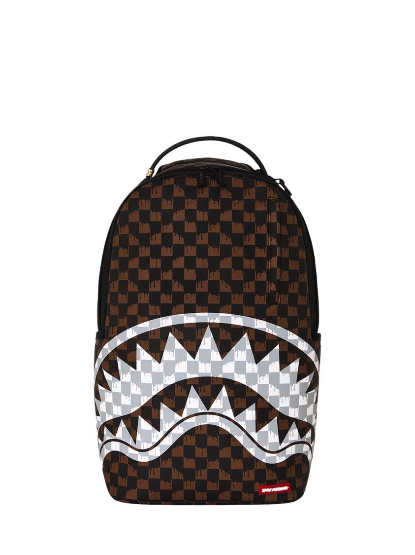 Sprayground Brown And Cream Drip Check Shark Backpack
