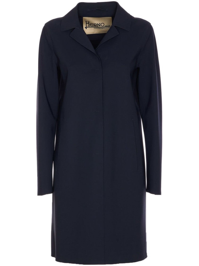 Herno Navy Blue Parka Coat With Concealed Fastening