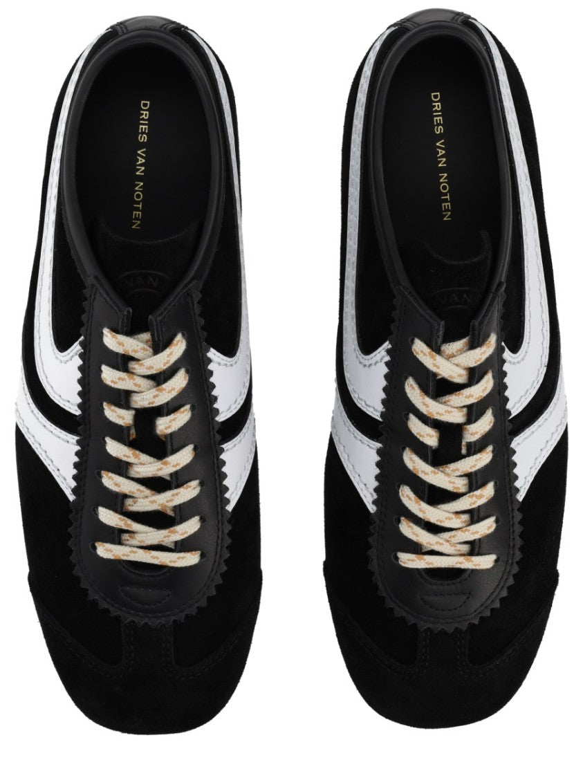Dries Van Noten White Leather Striped Suede Sneakers