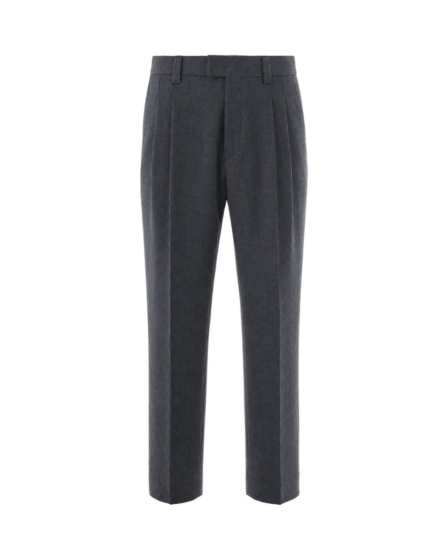 Paolo Pecora Grey Viscose-Blend Melange Straight-Leg Pants