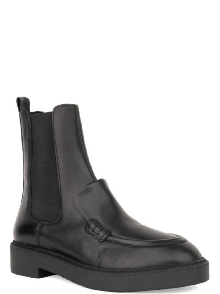 Sergio Moretti Black Minimalist Elastic Panels Leather Ankle Boots
