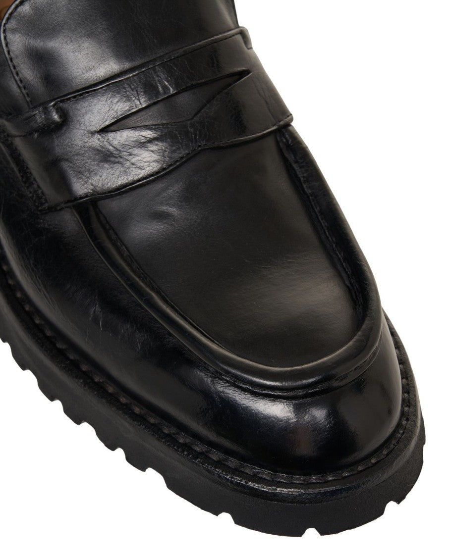 Green George Black Penny Loafers With Shaped Sole