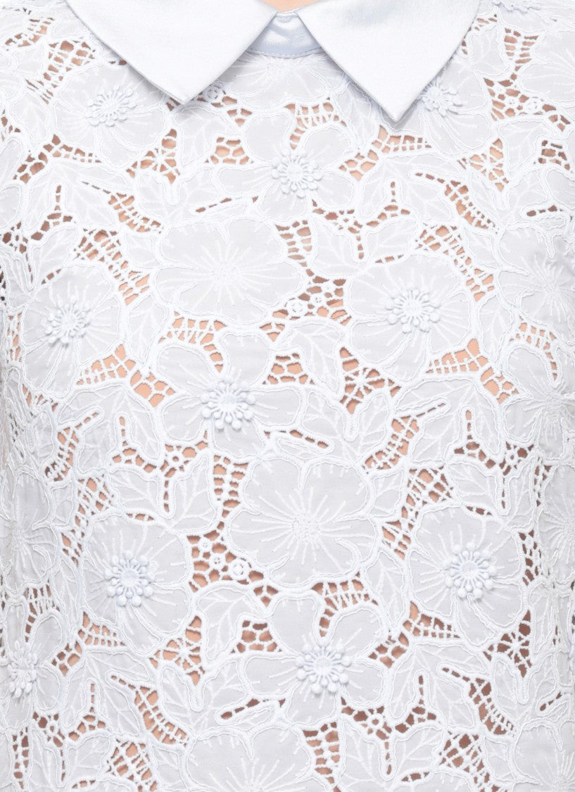 Self-Portrait Floral Lace Mini Dress With Scalloped Hem And Classic Collar
