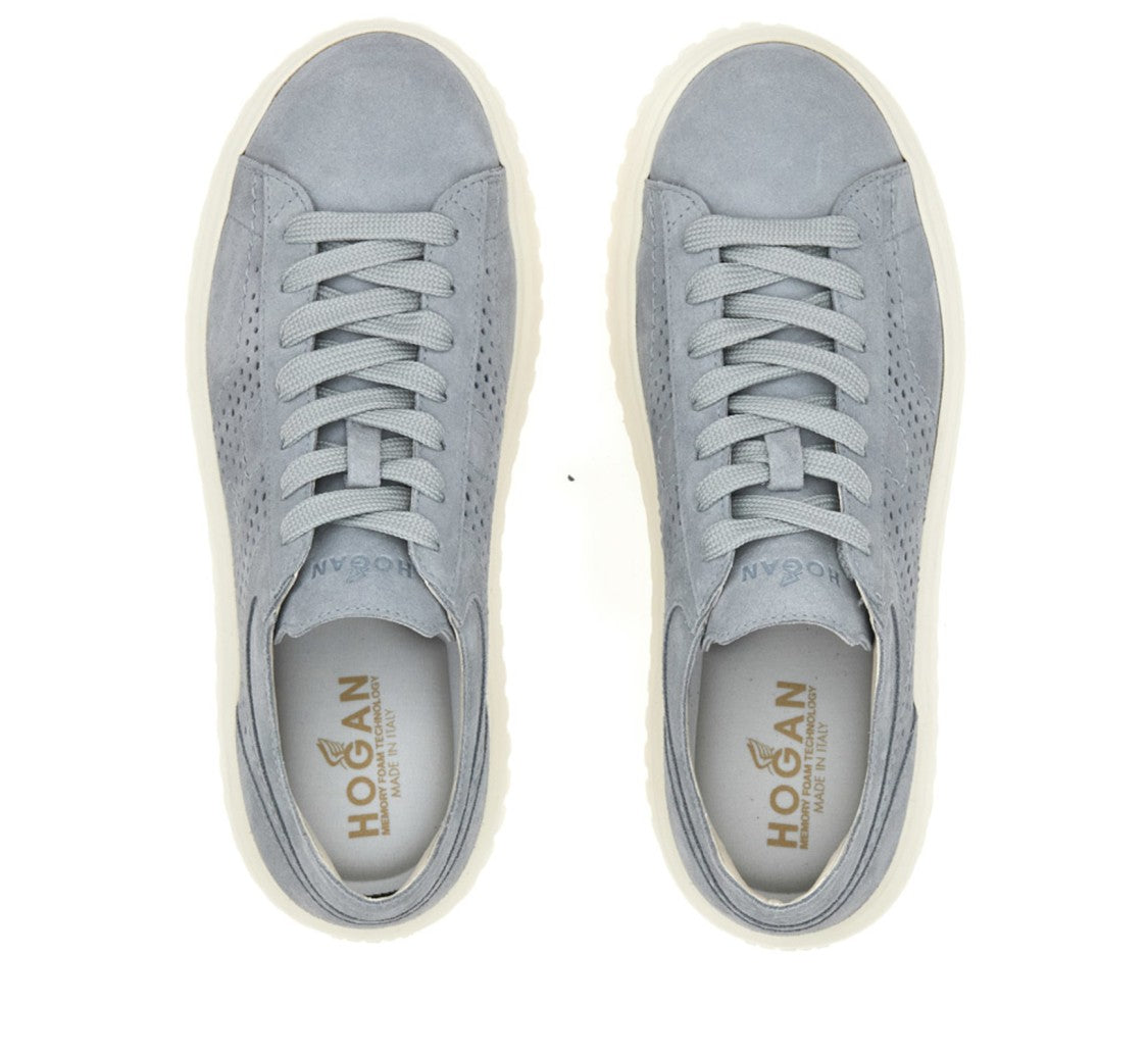 Hogan Grey-Blue Perforated Suede Platform Sneakers