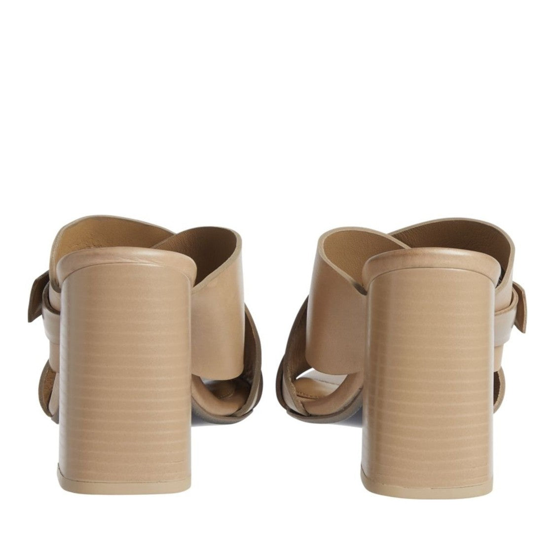 Calvin Klein X Slide Beige Block Heel Leather Sandals