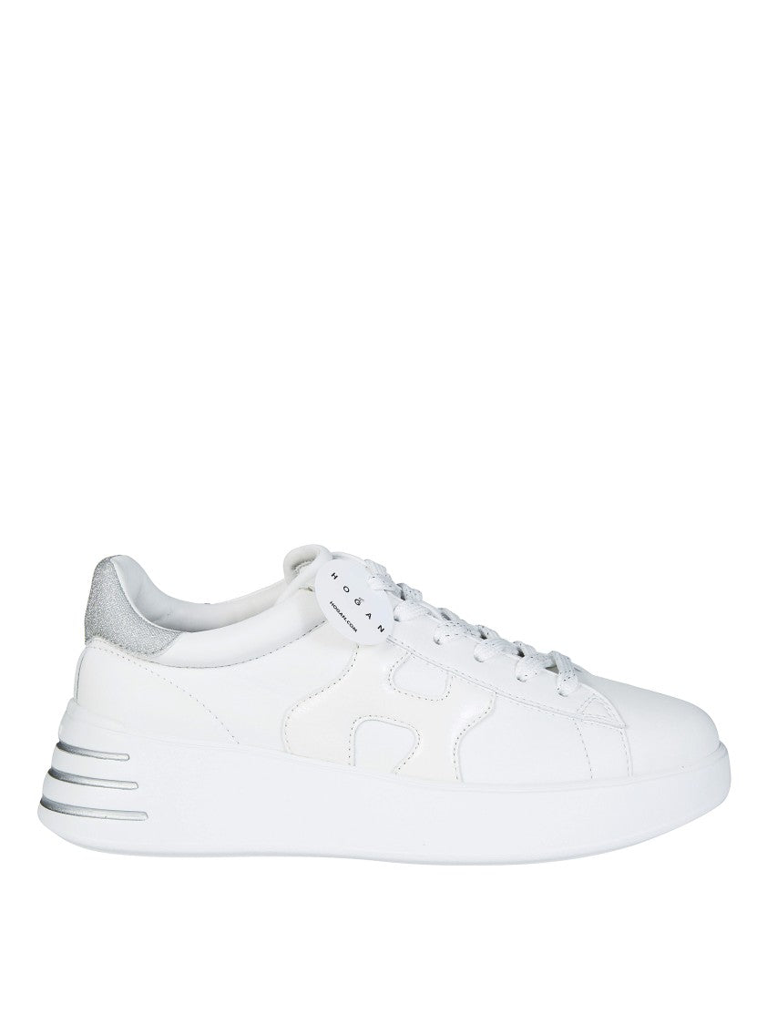 Hogan White Leather Silver Heel Sneakers