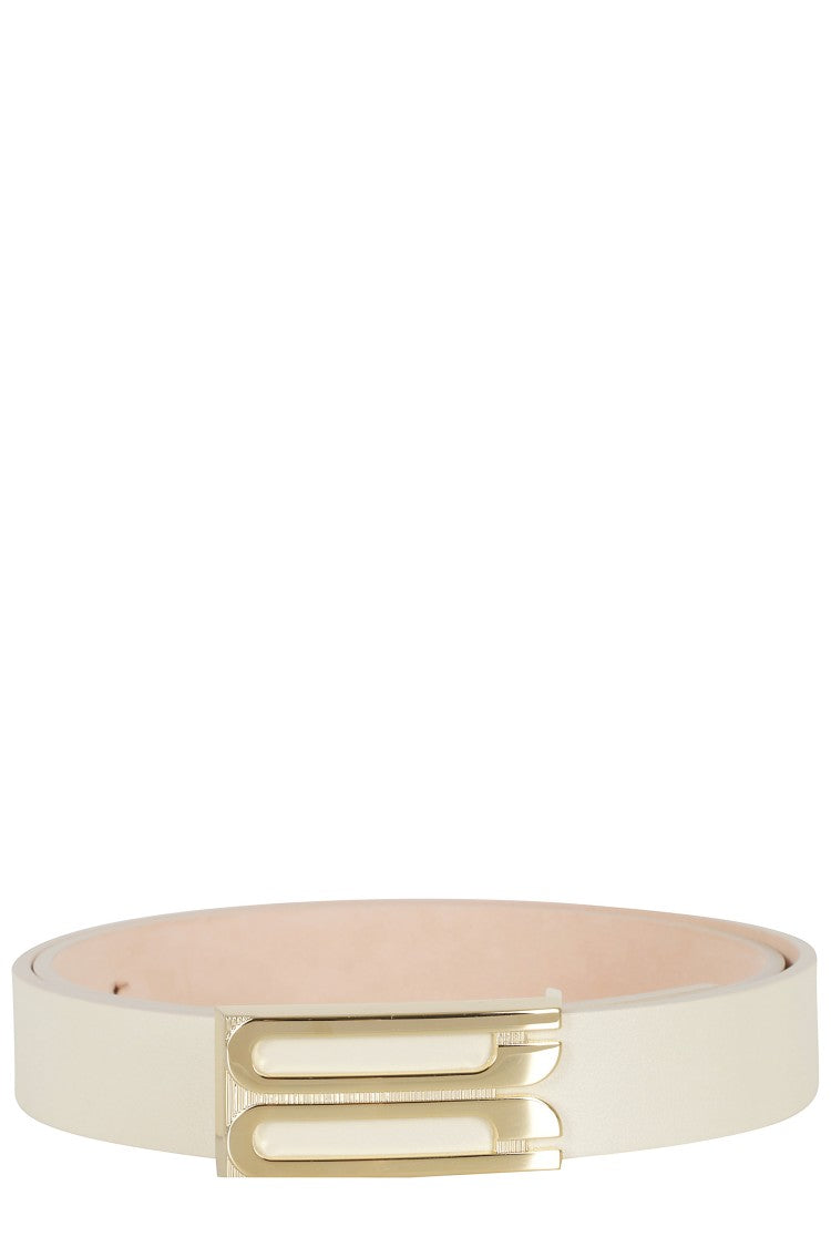 Victoria Beckham Ivory Regular Frame Gold-Plated Buckle Leather Belt