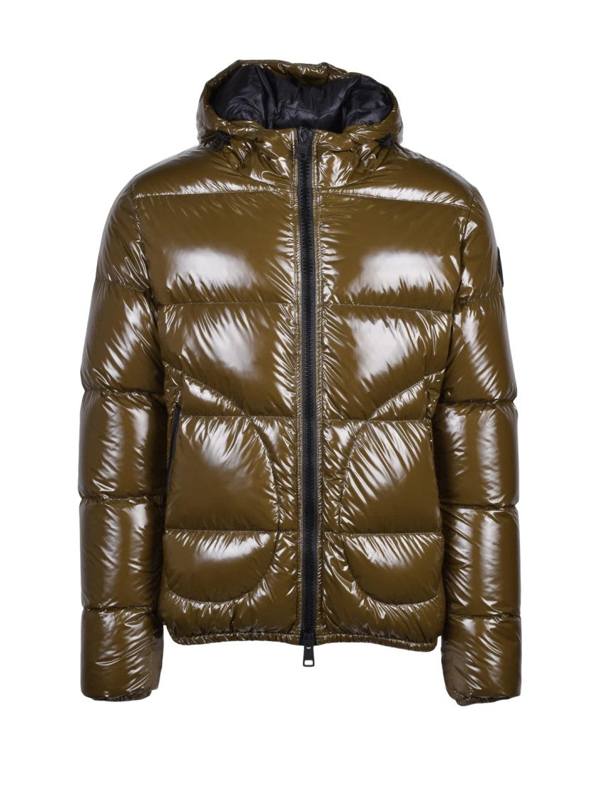 Herno Olive Green Glossy Removable Hood Polyamide Down Jacket