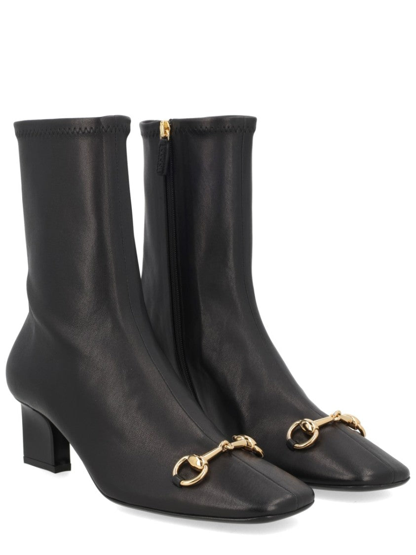 Gucci Signora Gold Horsebit Lambskin Ankle Boots