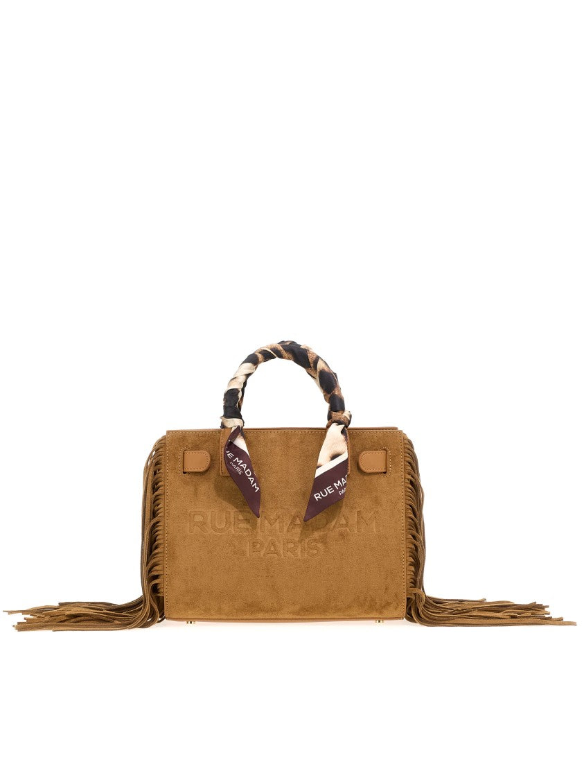 Rue Madam Paris Mini Suede Tote Bag With Fringes And Scarf Detail