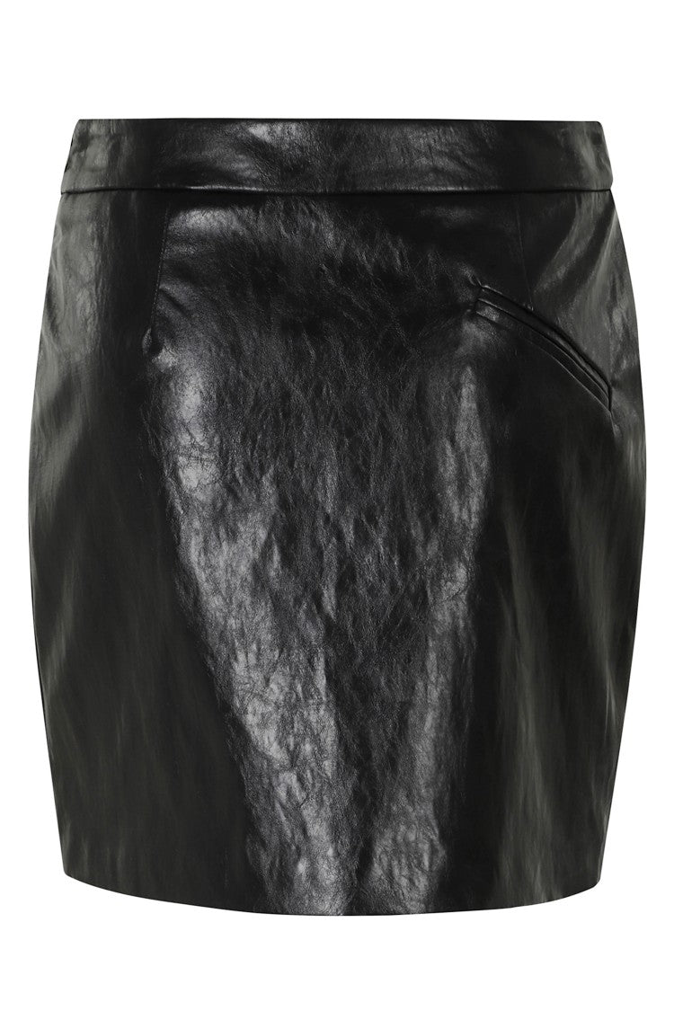 Federica Tosi Black Asymmetrical Metallic Leather Trim Polyurethane Mini Skirt