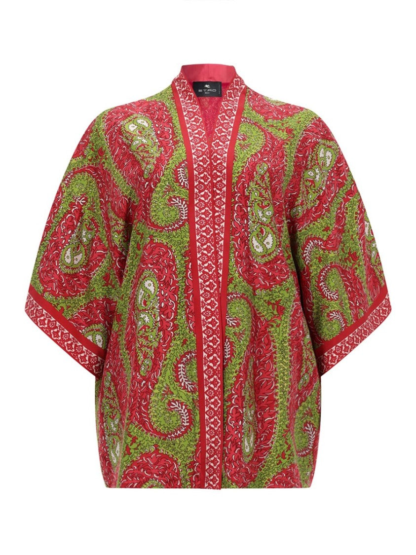 Etro Red Paisley Open Front Silk Jacket